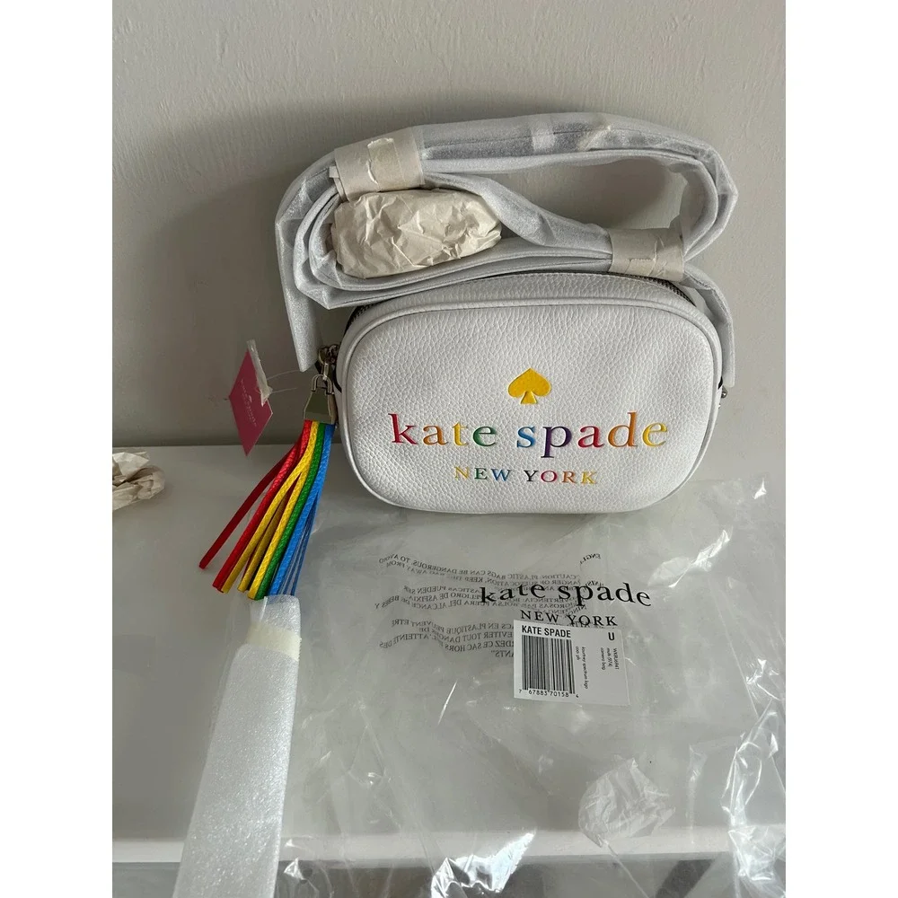 Kate Spade Kourtney Spectrum Logo Camera Bag White Rainbow WKRU6941 Crossbody